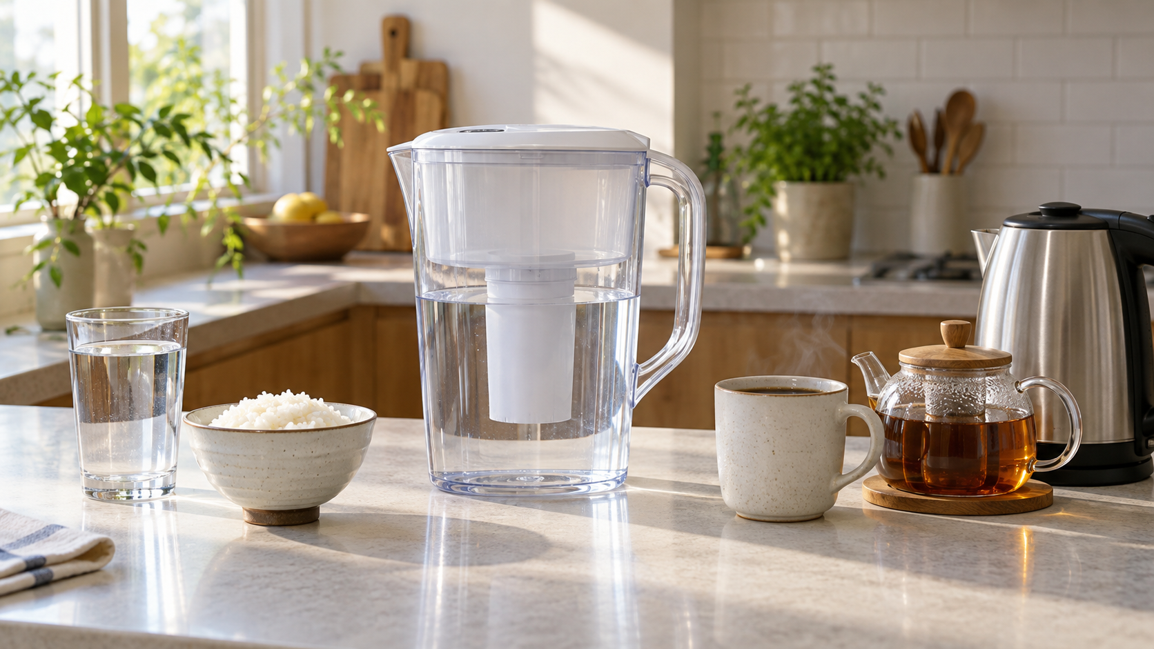 飲み水と炊飯、コーヒーとお茶に浄水を使う台所