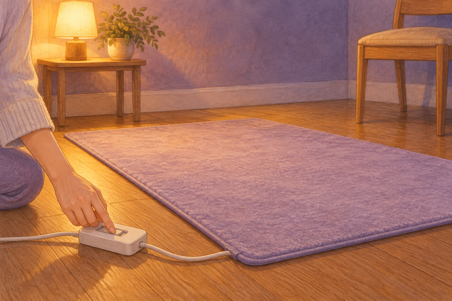 夜にカーペットの使用を終えてスイッチを切る手元