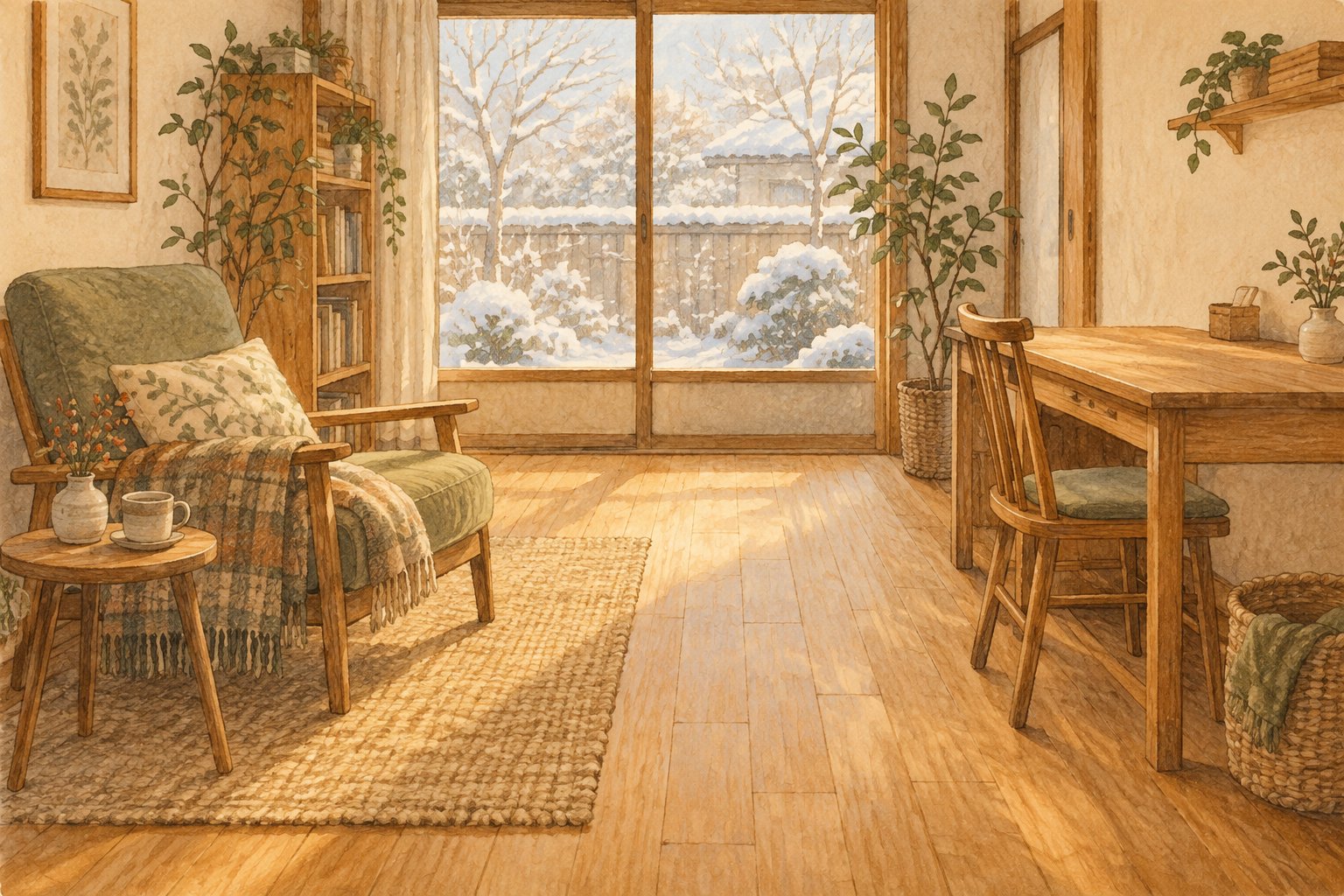 椅子と机の間に通路を確保した部屋